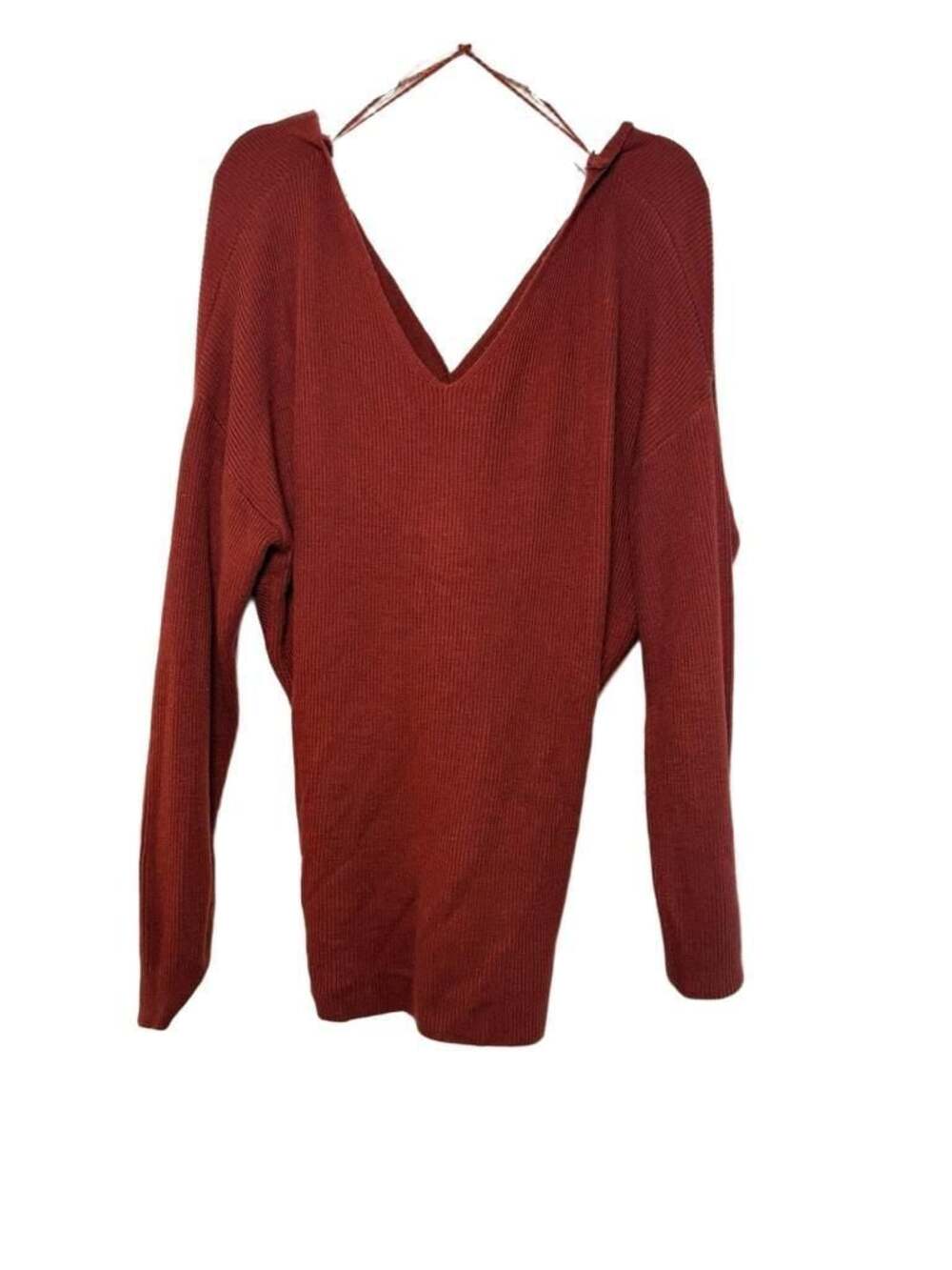 Bar III Women's Ribbed Knit Long Sleeve V-Neck Knotted Open Back Sweater, Size M
